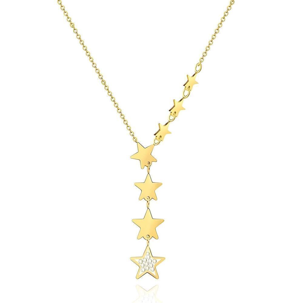 18K Gold Plated Women's Cascading Stars Necklace Cubic Zirconia Accent